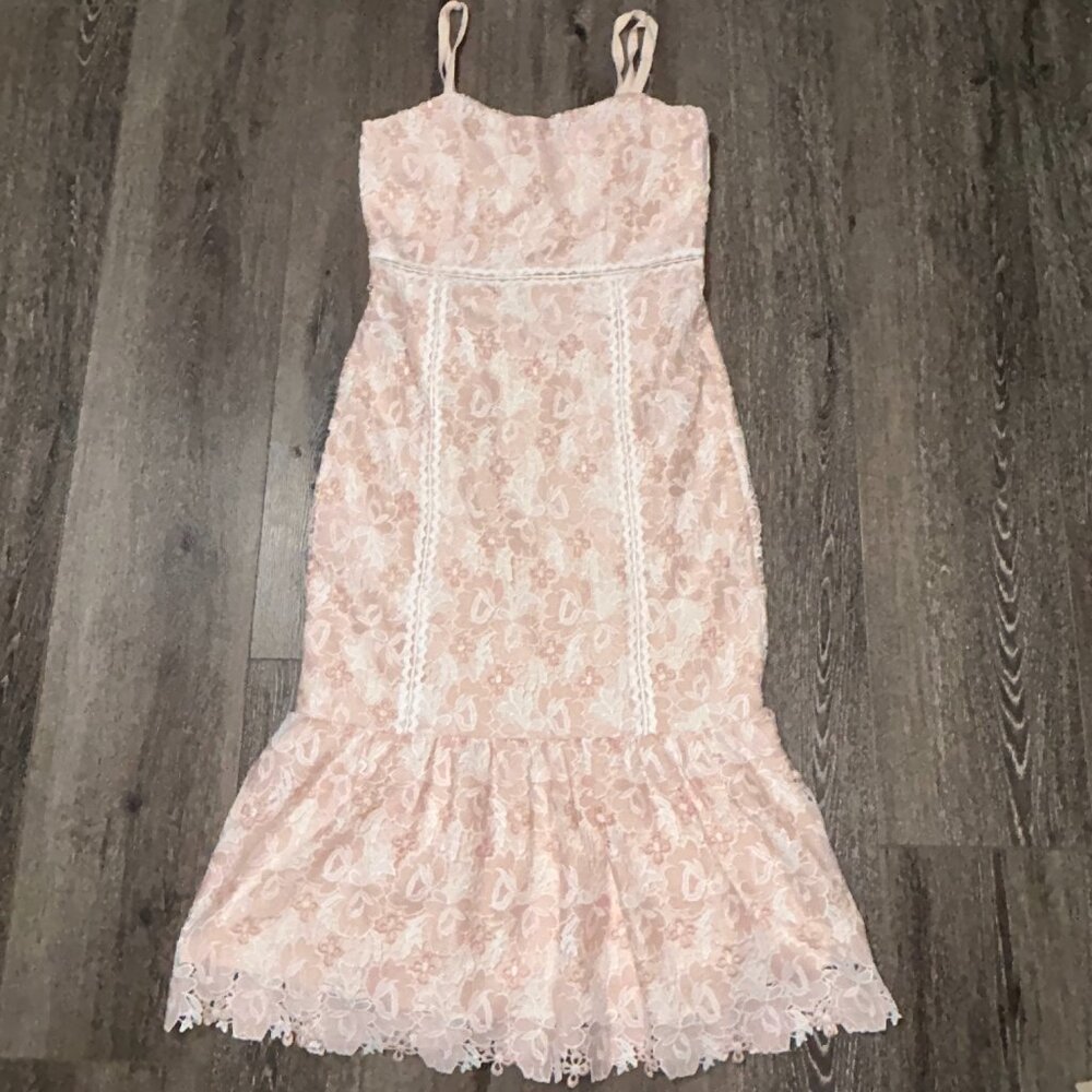 Arose Studio, Inc. Women's Sleeveless Lace Lined Dress Pink White Size L Large